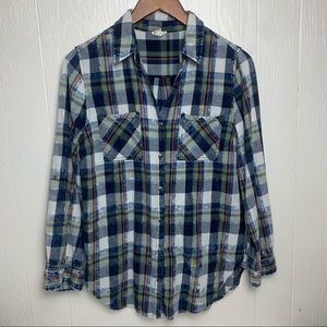 Tribal Jeans Plaid Flannel Top S